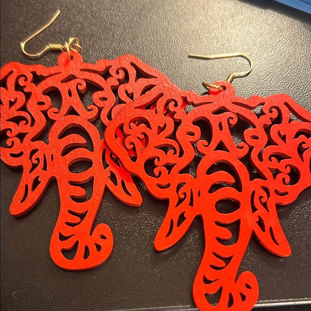 Red Filigree Elephant Drop Earrings - Women Accessories